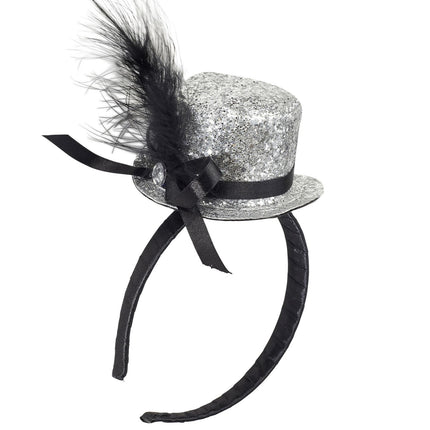 Chapeau bandeau argenté avec plumes