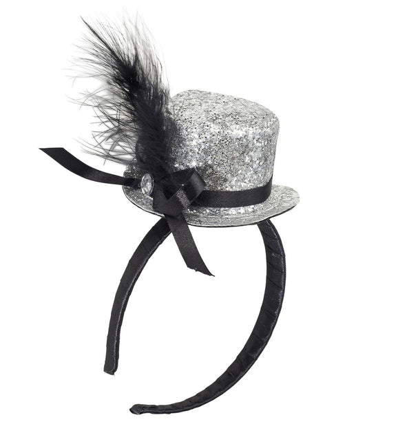 Chapeau bandeau argenté avec plumes