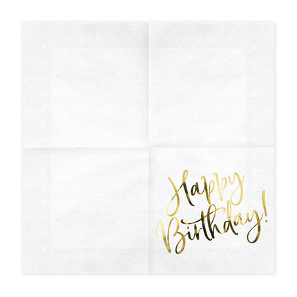 Serviettes blanches Happy Birthday 33cm 20pcs