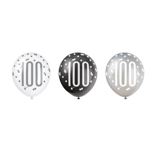 Ballons 100 Years Dots Black 30cm 6pcs