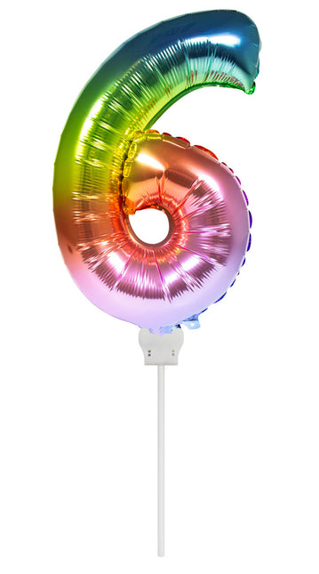 Ballon de baudruche Figure 6 Arc-en-ciel 36cm avec bâton