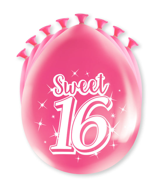 Sweet 16 Balloons 16 Years Pink 30cm 8pcs