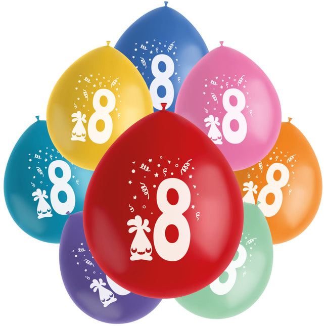 Ballons 8 ans colorés 23cm 8pcs