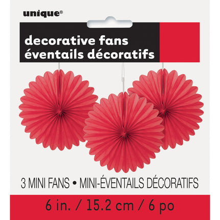 Eventails en papier rouge 15cm 3pcs