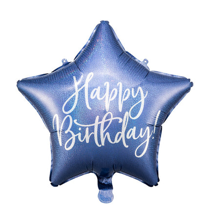 Ballon à hélium Étoile Joyeux Anniversaire Bleu Marine Vide 40cm