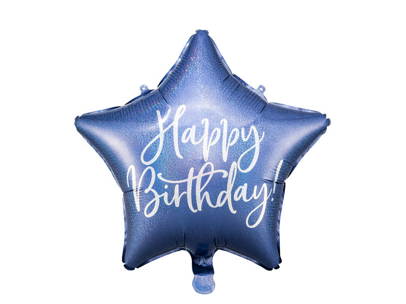 Ballon à hélium Étoile Joyeux Anniversaire Bleu Marine Vide 40cm