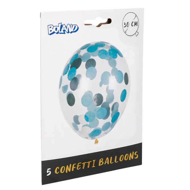 Ballons confettis argentés bleus 30cm 5pcs