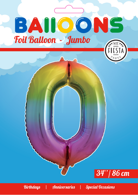 Ballon de baudruche Figure 0 Rainbow XL 86cm vide