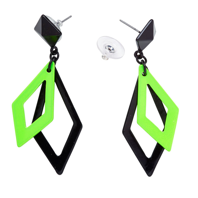 Boucles d'oreilles néon 80S noir et vert