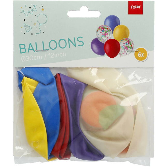 Ballons confettis colorés 30cm 6pcs