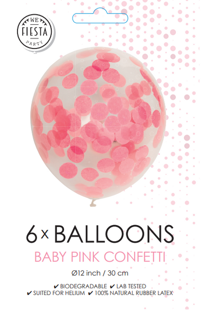 Ballons Confetti Rose Clair 30cm 6pcs