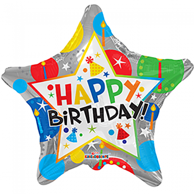 Ballon à l'hélium Happy Birthday Star Silver 45cm vide