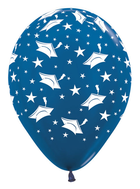 Ballons Chapeaux de Graduation Bleu Métallique 30cm 25pcs