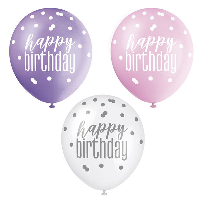 Ballons d'anniversaire Happy Birthday Dots 30cm 6pcs