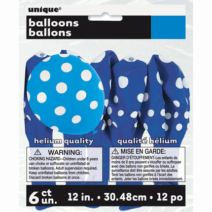 Ballons bleus à pois blancs 30cm 6pcs