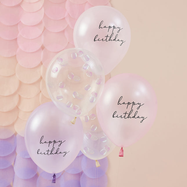 Jeu de ballons Happy Birthday Shells 30cm 5pcs