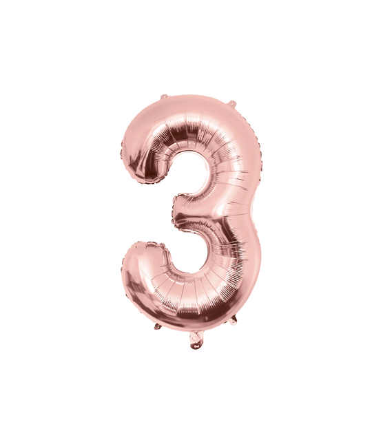 3 Year Figure Balloon Rose Gold Empty 86cm