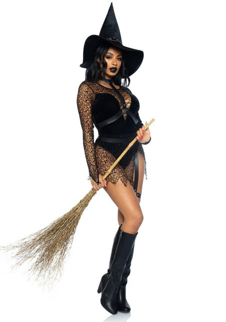 Halloween Kostuum Zwart Dames Bodysuit Tovenares Leg Avenue - Partywinkel - 714718557403