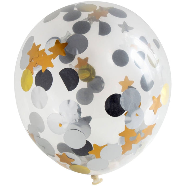 Ster Confetti Ballon Met Stippen 30cm 4st - Partywinkel - 8714572085854