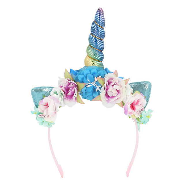 Unicorn Haarband Gekleurd Met Bloemen - Partywinkel - 8712026500328