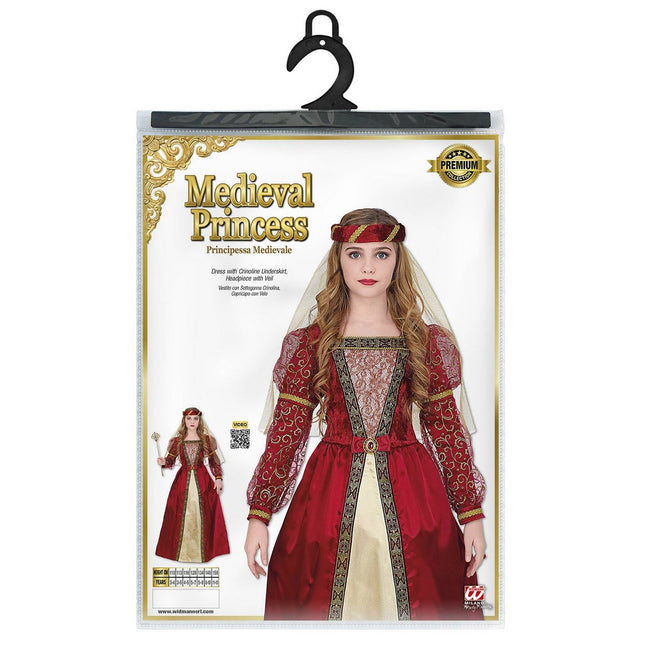 Costume rouge de princesse médiévale enfant