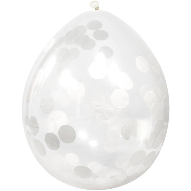 Witte Confetti Ballonnen 30cm 4st - Partywinkel - 8714572085984